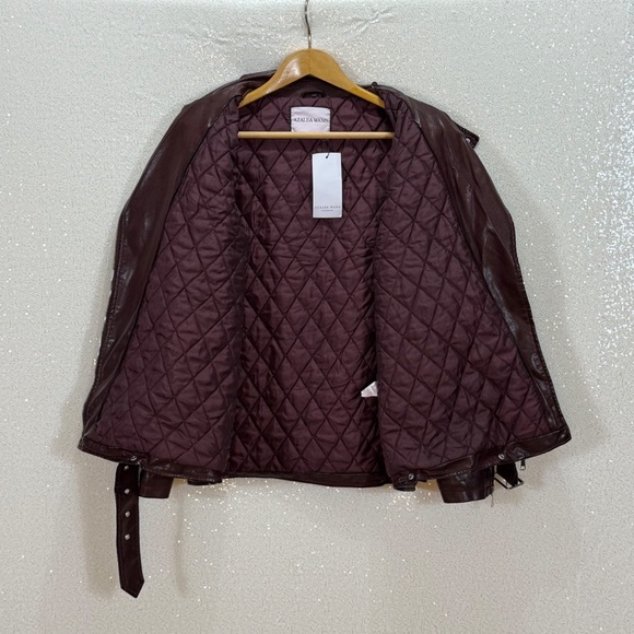 Azalea Wang Aurelia Faux Leather Moto Jacket XL Burgundy Faux Fur Collar NWT - Picture 10 of 16